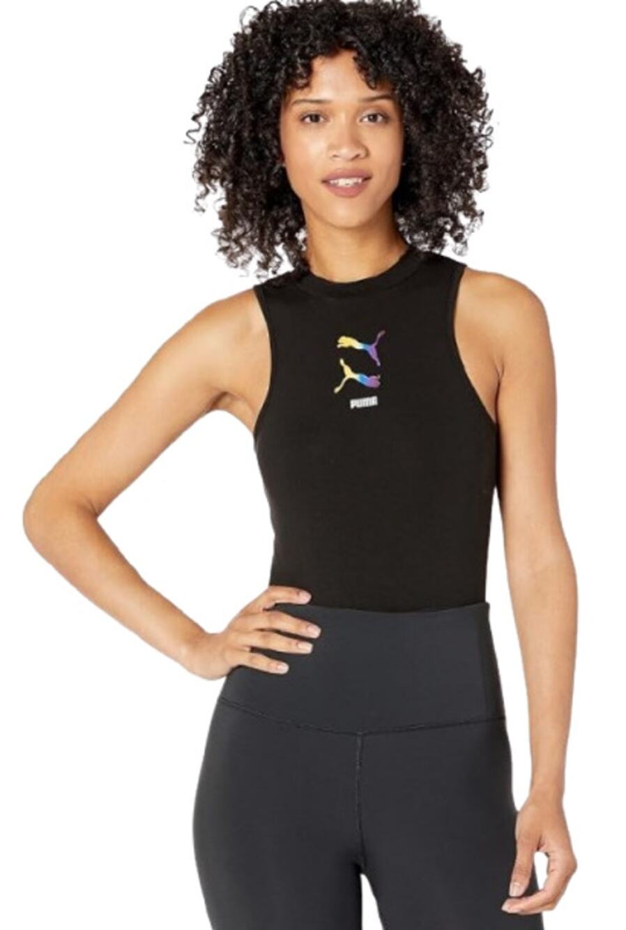 PUMA Women's Sleeveless Pride Bodysuit Large Black Multicolor Round Neck NWT